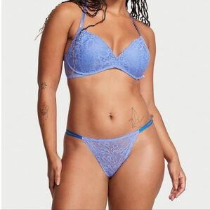 2pc-Sexy Tee Push Up Bra & Lacie Lace Bikini Panty (Verywinkle Blue) 40C-XXL